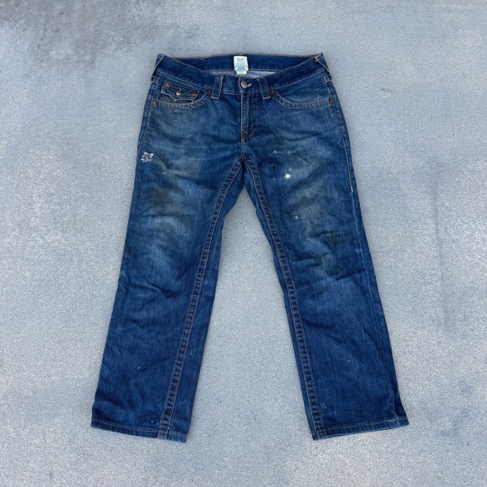 True Religion Mens Straight Leg Jeans Blue Distressed Made in the USA Size 31